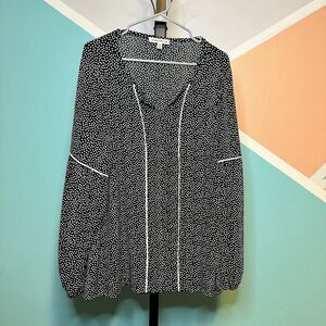 Joneswear 2x‎ Plus Sized Blouse Black With White Poka Dots Lomg Sleeves